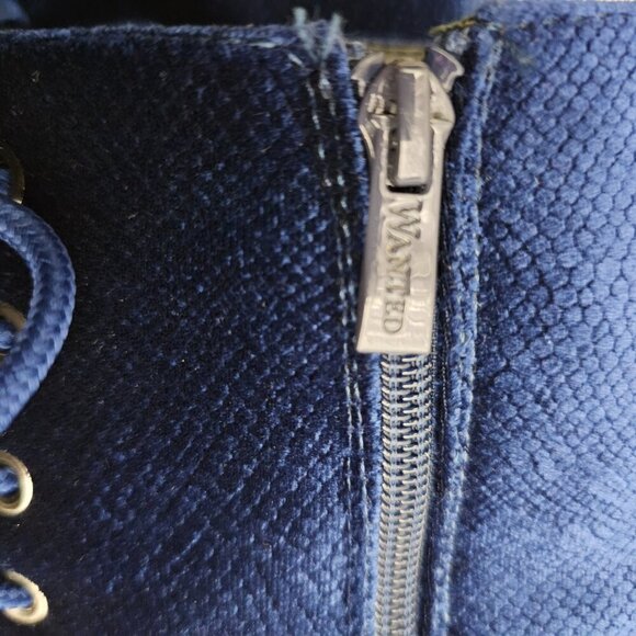 Wanted New Velour Royal Blue Ankle Patrol Lace-up Chunky Y2K Combat Boot - Picture 7 of 13